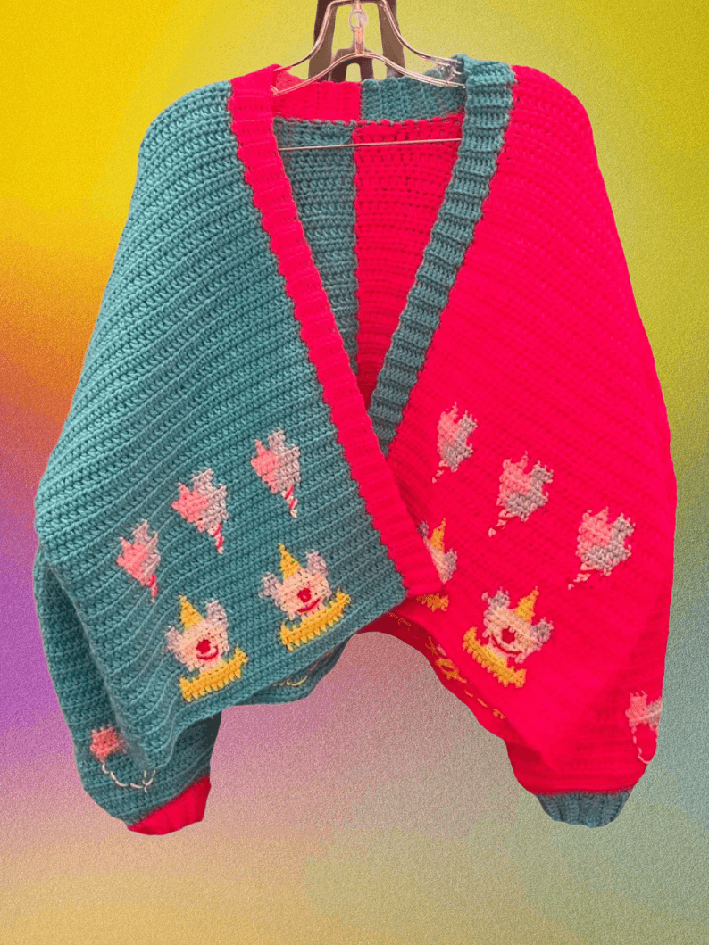 Cotton Candy Clown Carnival Crochet Cardigan Ready To Ship